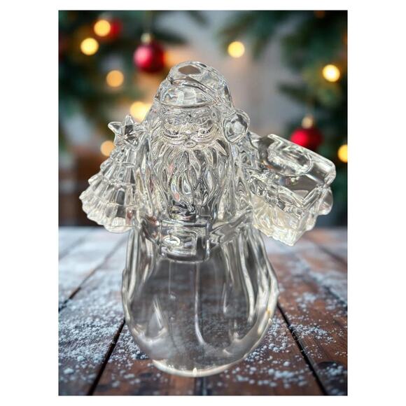 Vintage Clear Heavy Glass Santa Taper Candle Holder Christmas Holiday Decoration - Picture 12 of 15